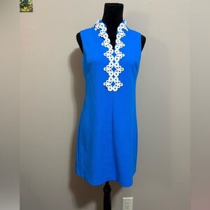 Vince Camuto Blue A-Line Mini Dress Sleeveless Mock Neck Casual dress